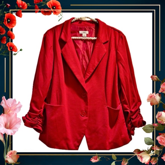 Women’s CATO Red blazer / jacket - Fully Lined, Knit, Ruched Sleeves, Large - Picture 1 of 5